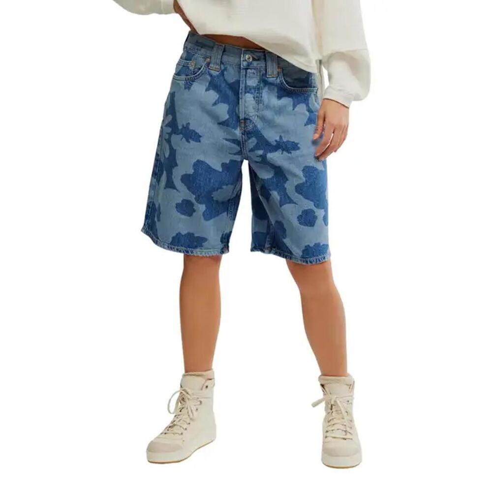 NWT! Free People Montana Denim Bermuda Shorts in Everything Floral Size 25